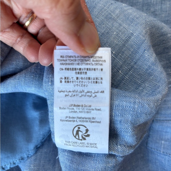 Boden Chambray Blue Long Sleeve Linen Sheath Dress Tie Waist 8L - Picture 6 of 9